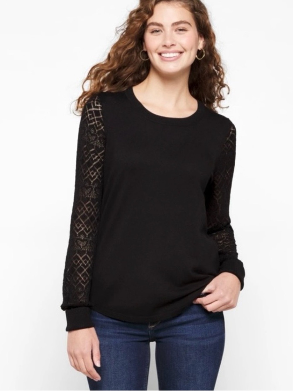 🔥👍🏽💕💕Lety & Me Black Lace Sleeve ThinSweater | Size Small | Elegant Long Sleeve